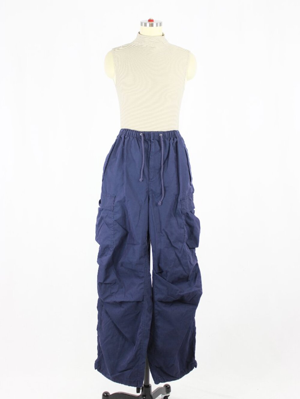 Aritzia TNA Squad Navy Blue Cotton Blend Oversized Parachute Cargo Pants, Size S